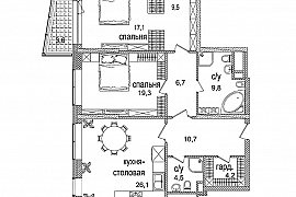 Продажа 3-х комнатной квартиры без отделки 111 кв.м на 23 этаже в ЖК Долина Сетунь, Минская улица, 2кА
