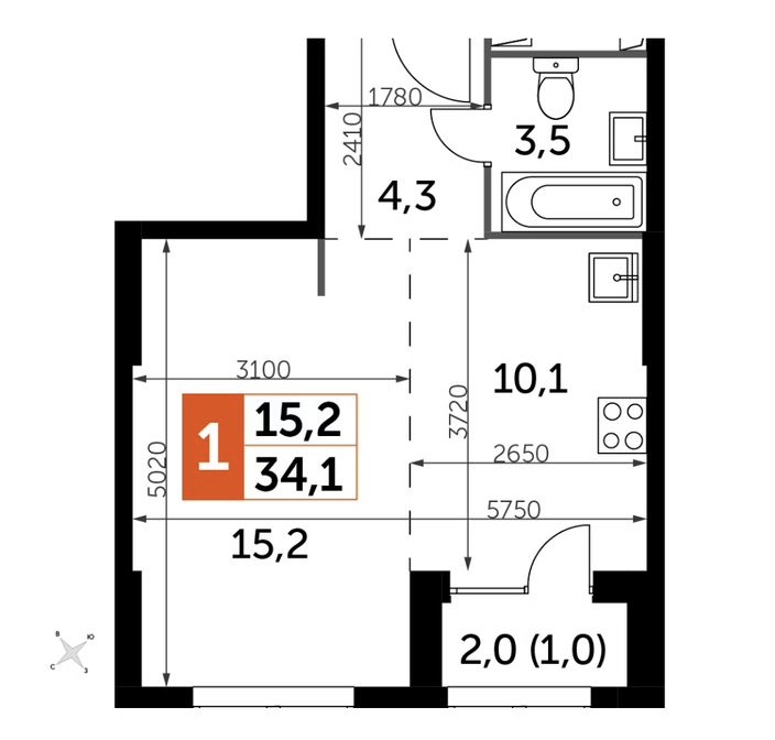 Продажа однокомнатной квартиры с дизайнерским ремонтом 34.1 кв.м на 10 этаже в ЖК Sydney City (Сидней Сити), Москва, Шелепихинская набережная, 40к1